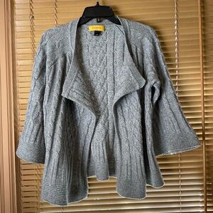 St. John Gray Cardigan Sweater with Waterfall Collar